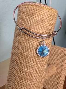 [FREE SHIPPING] OOAK Sterling Silver Aquamarine Swarovski Crystal Bangle